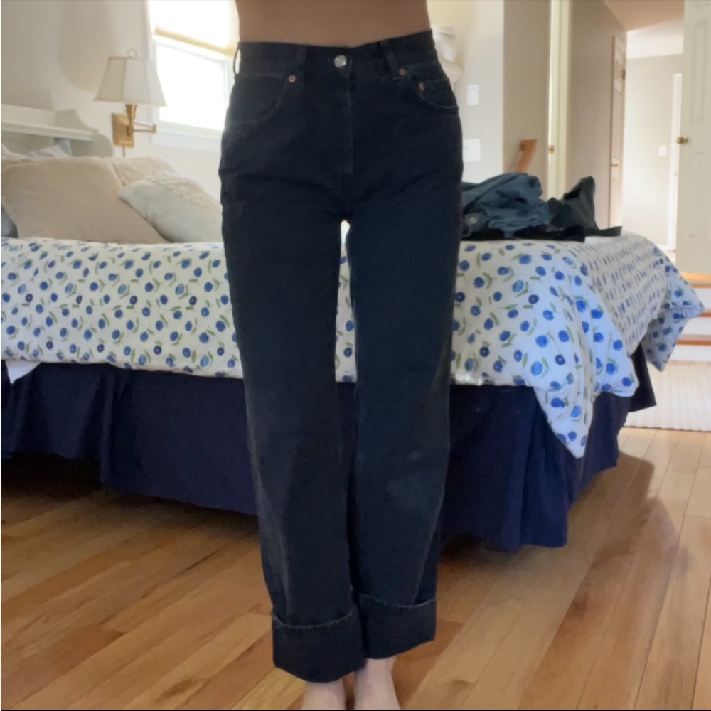 ASOS Design Curve Fit High Rose straight leg washed black jeans